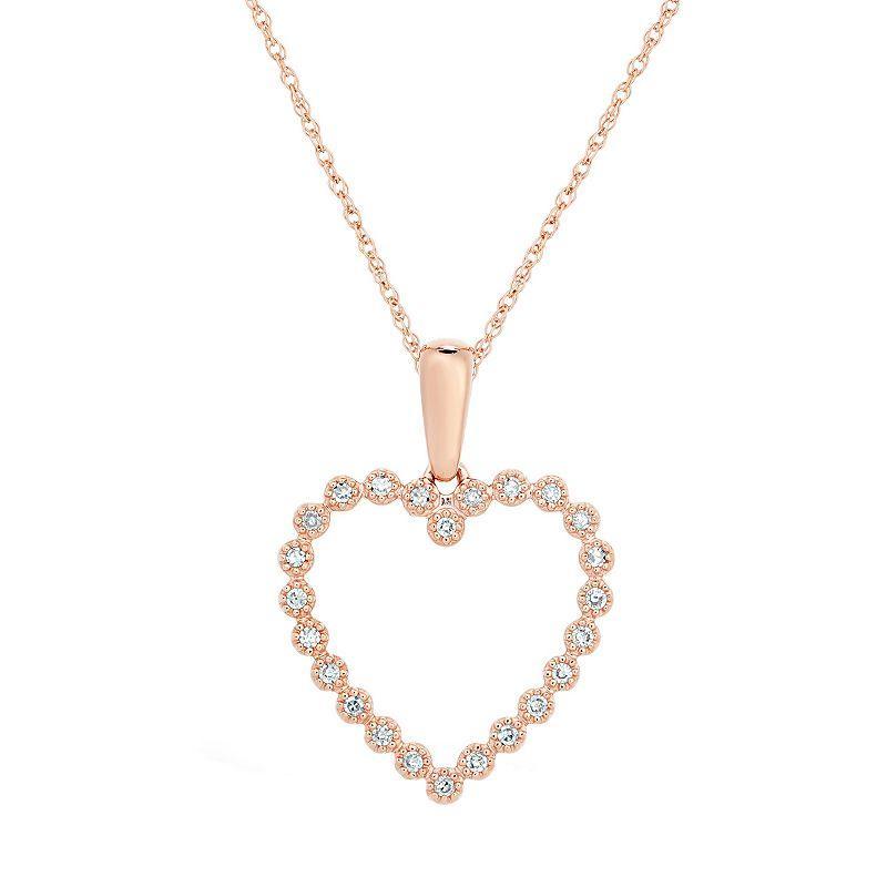 Gemminded 10k Rose Gold 1/10 Carat T.W. Diamond Heart Pendant Necklace, Womens White Product Image