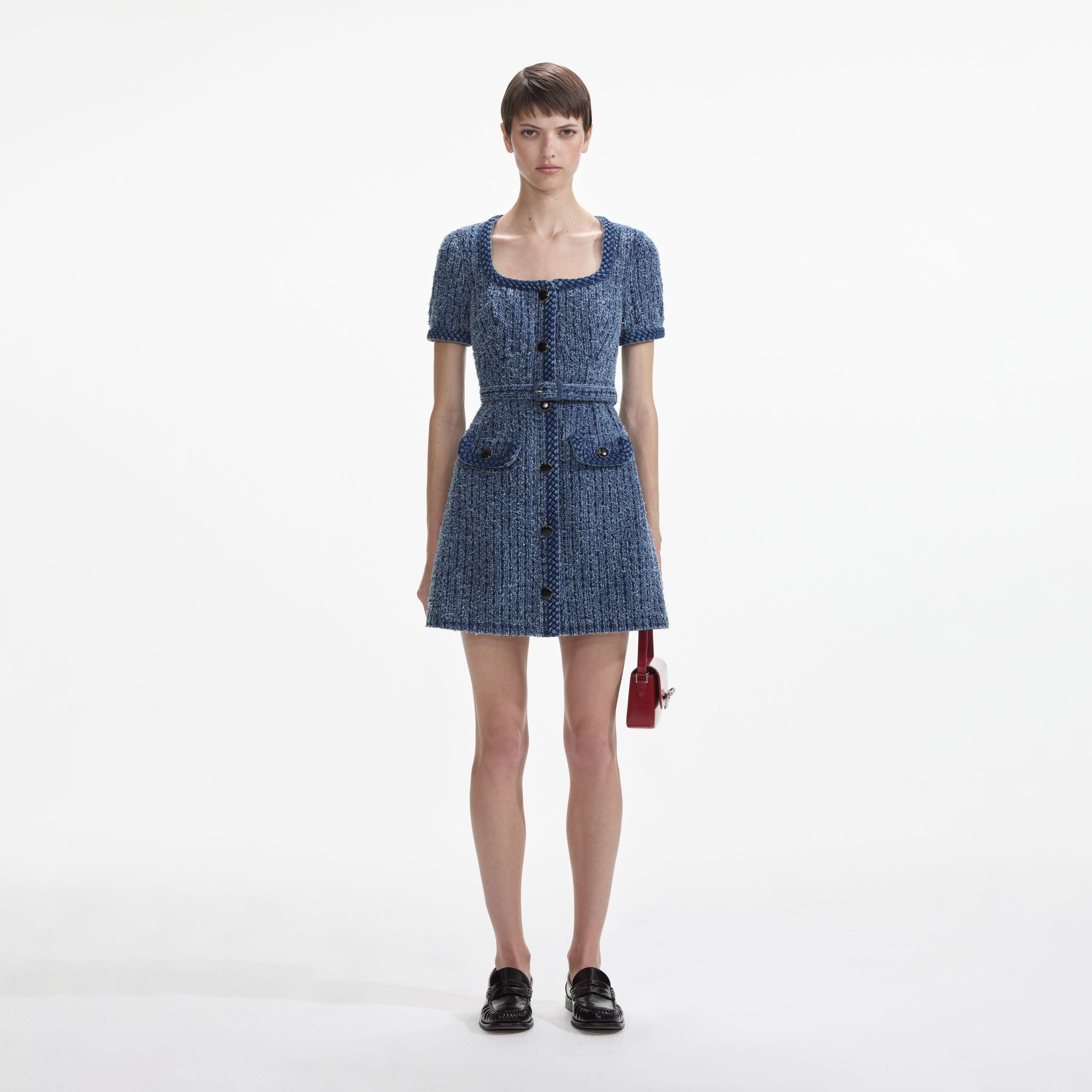 Textured Denim Short Sleeve Mini Dress Product Image