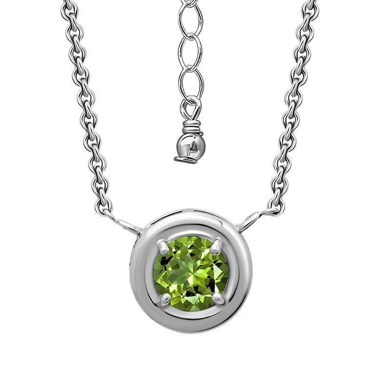 Aleure Precioso Sterling Silver Gemstone Halo Pendant Necklace, Womens Green Product Image