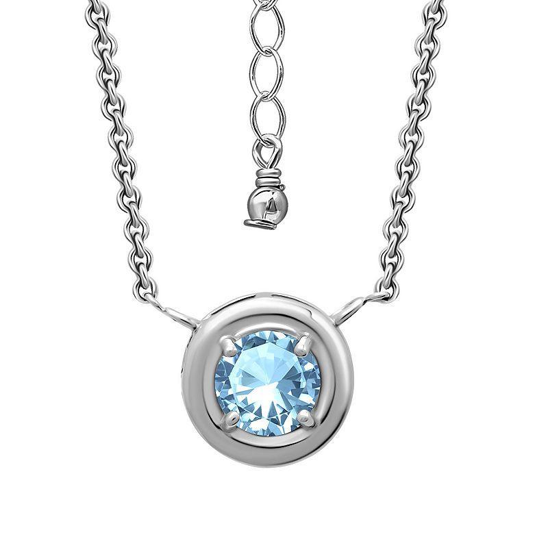 Aleure Precioso Sterling Silver Gemstone Halo Pendant Necklace, Womens Silver Tone Blue Product Image