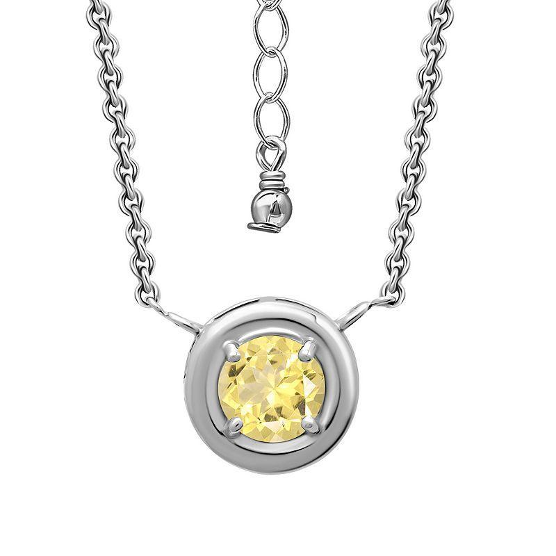 Aleure Precioso Sterling Silver Gemstone Halo Pendant Necklace, Womens Silver Tone Yellow Product Image