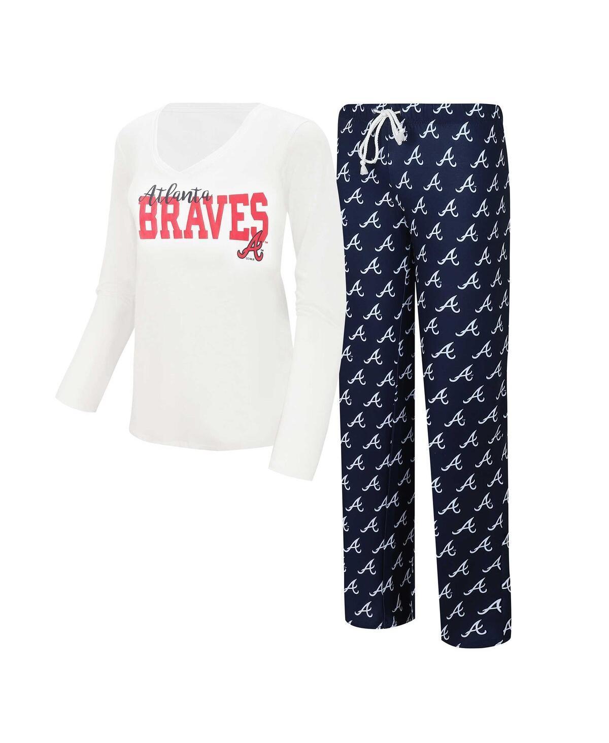 Womens Concepts Sport /Navy Atlanta Braves Long Sleeve V-Neck T-Shirt & Gauge Pants Sleep Set Product Image