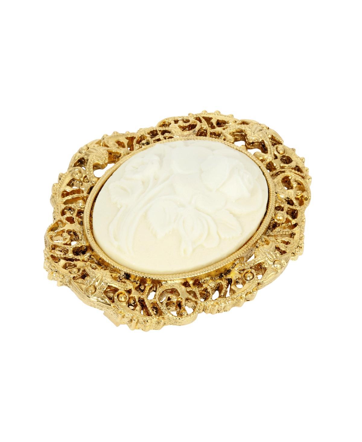 1928 Gold Tone Oval Flower Cameo Pin, Womens, Orange Product Image