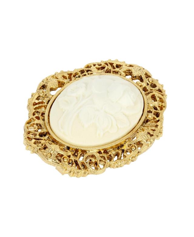 1928 Gold Tone Oval Flower Cameo Pin, Womens, Orange Product Image