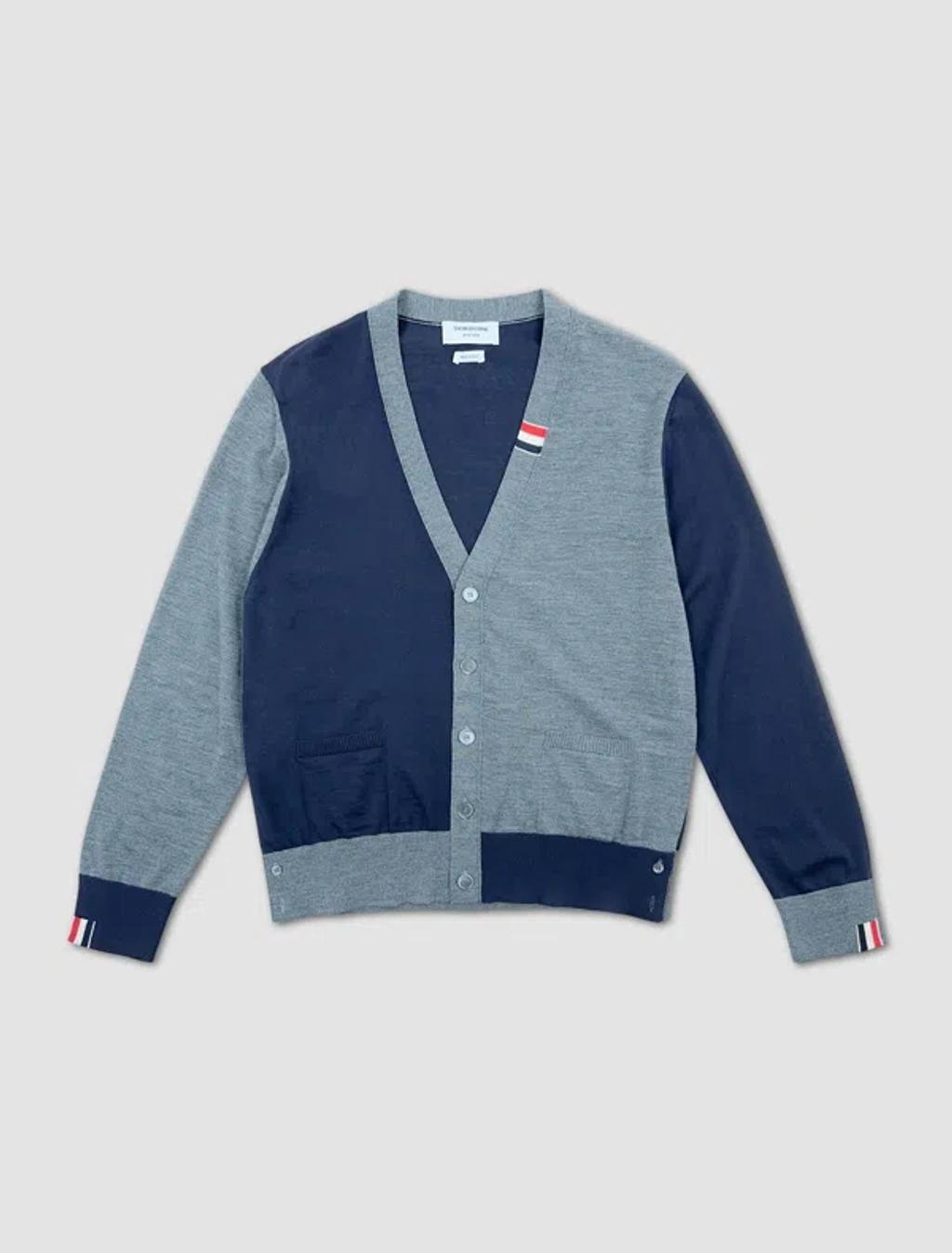 THOM BROWNE Fun-mix V-neck Cardigan In Navy Product Image