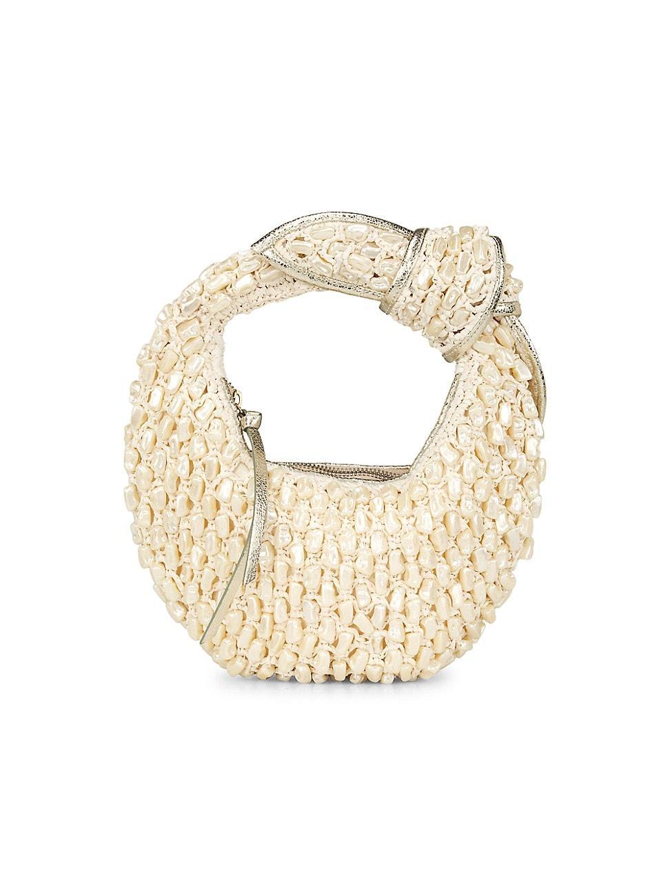 Womens Artisanal Raffia & Imitation Pearl Top Handle Bag Product Image