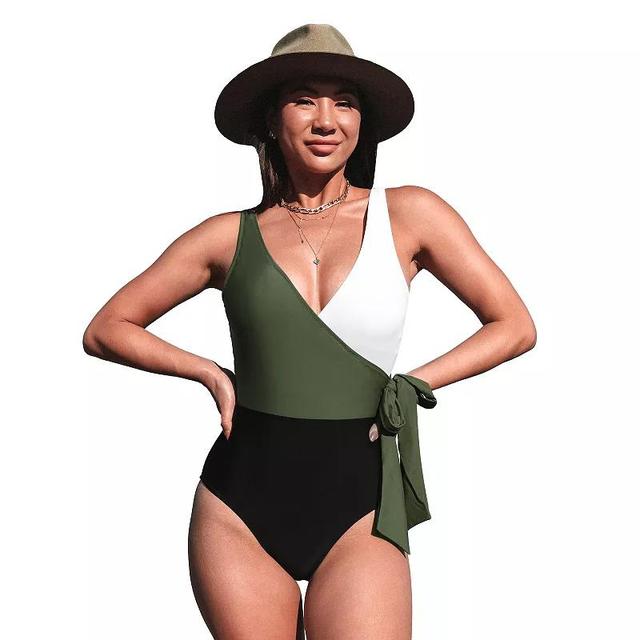 Womens CUPSHE Knotted Color Block One-Piece Swimsuit Product Image