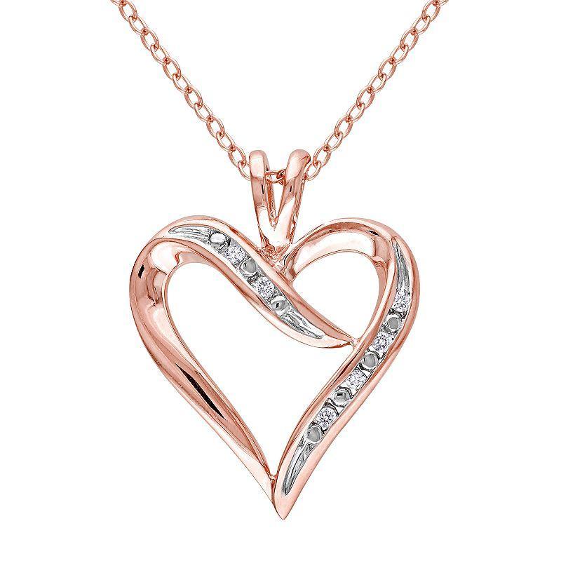 Stella Grace Pink Rhodium-Plated Sterling Silver Diamond Accent Heart Pendant Necklace, Womens White Product Image