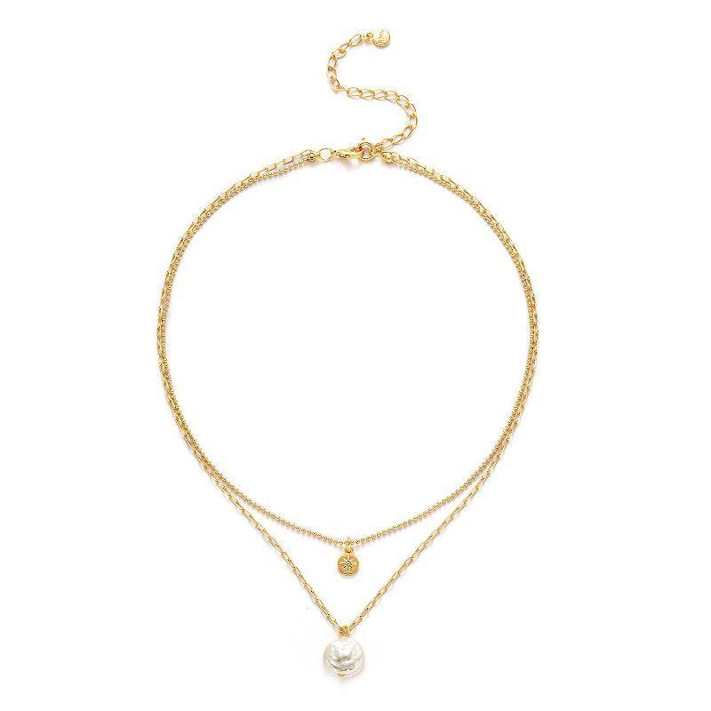 Roman 14k Gold Plated Glass Simulated Baroque Pearl Star Medallion Double-Strand Pendant Necklace, Womens White Product Image