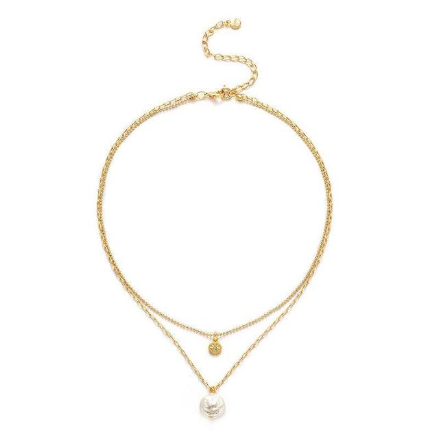 Roman 14k Gold Plated Glass Simulated Baroque Pearl Star Medallion Double-Strand Pendant Necklace, Womens Gold Tone Product Image