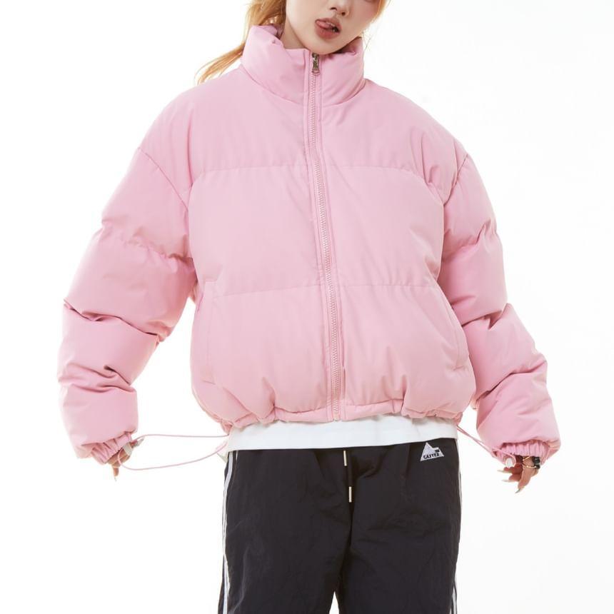 Stand Collar Plain Zipper Puffer Jacket Product Image