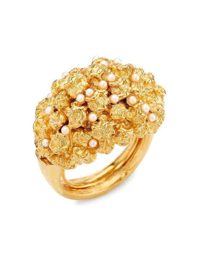 Womens 22K Gold-Plated & Faux Pearl Cluster Ring Product Image