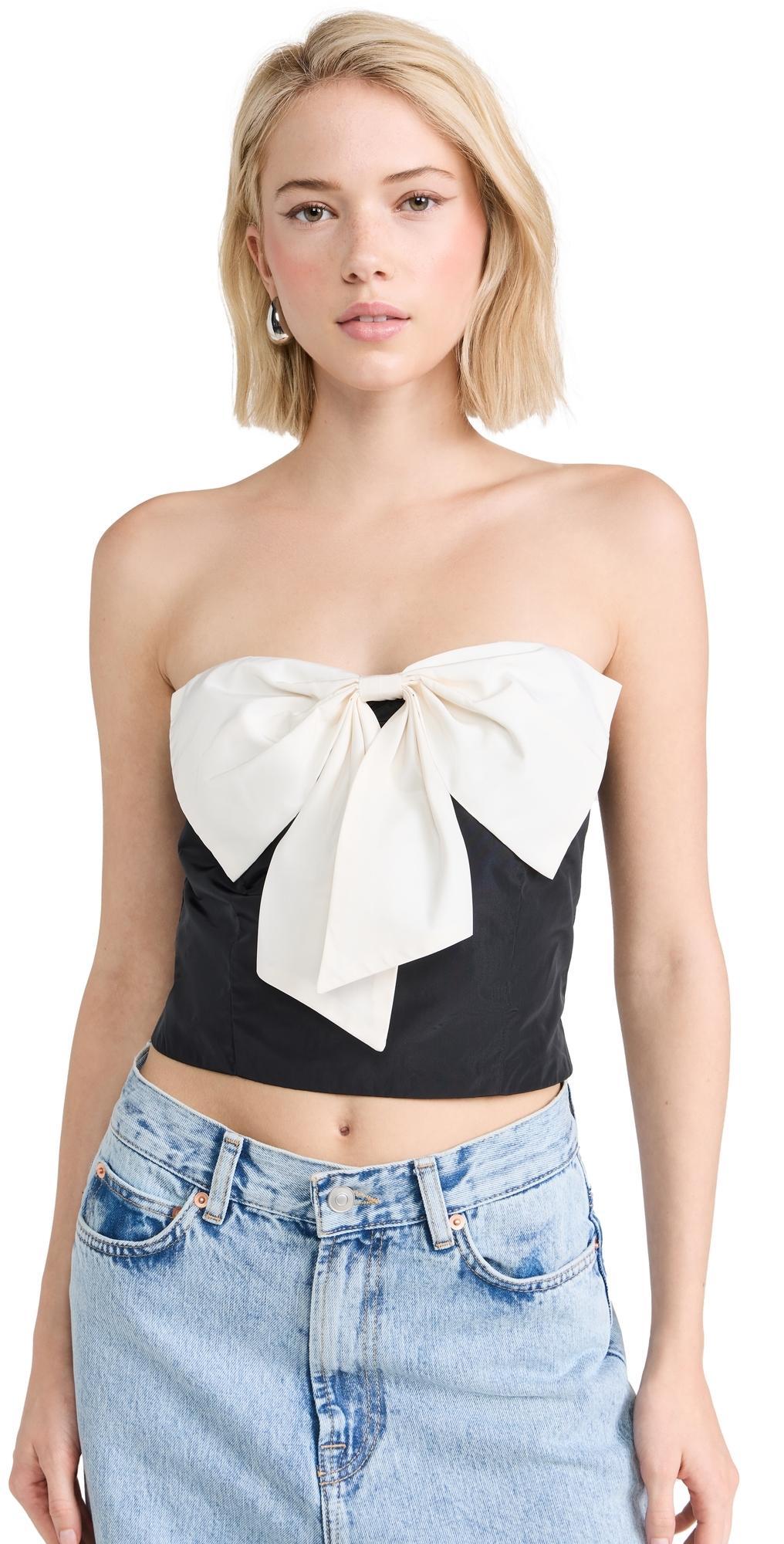 STAUD Atticus Contrast Bow Strapless Top Product Image