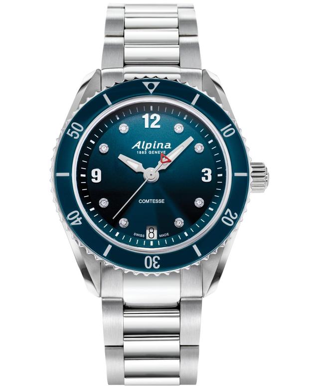 Alpina Womens Swiss Comtesse Diamond (1/20 ct. t.w.) Stainless Steel Bracelet Watch 37mm Product Image