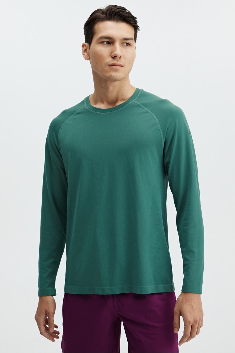 Fabletics Men The Training Day Long Sleeve Tee male Azure Green Size XXL Product Image