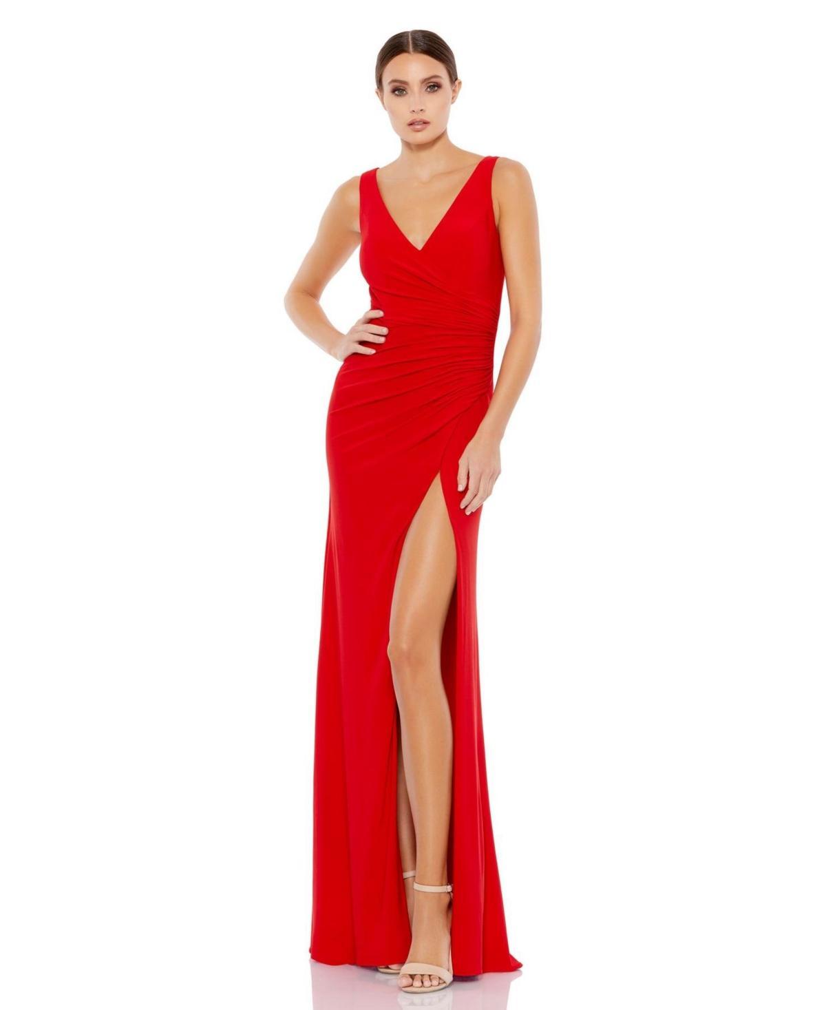 Womens Jersey Faux Wrap Ruched Slip Gown Product Image