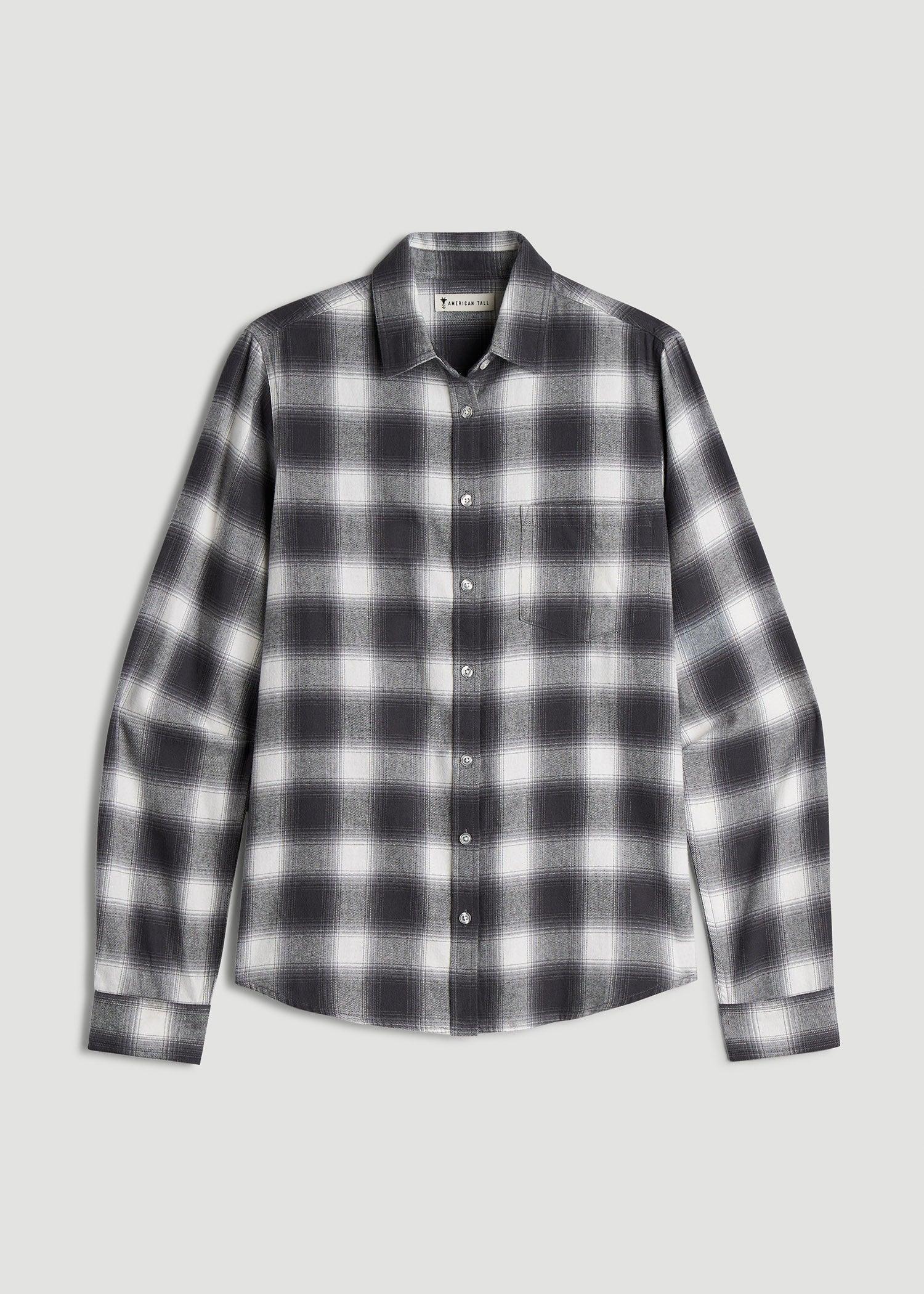 Flannel Button-Up Shirt for Tall Women in Grey and White Plaid Female Product Image