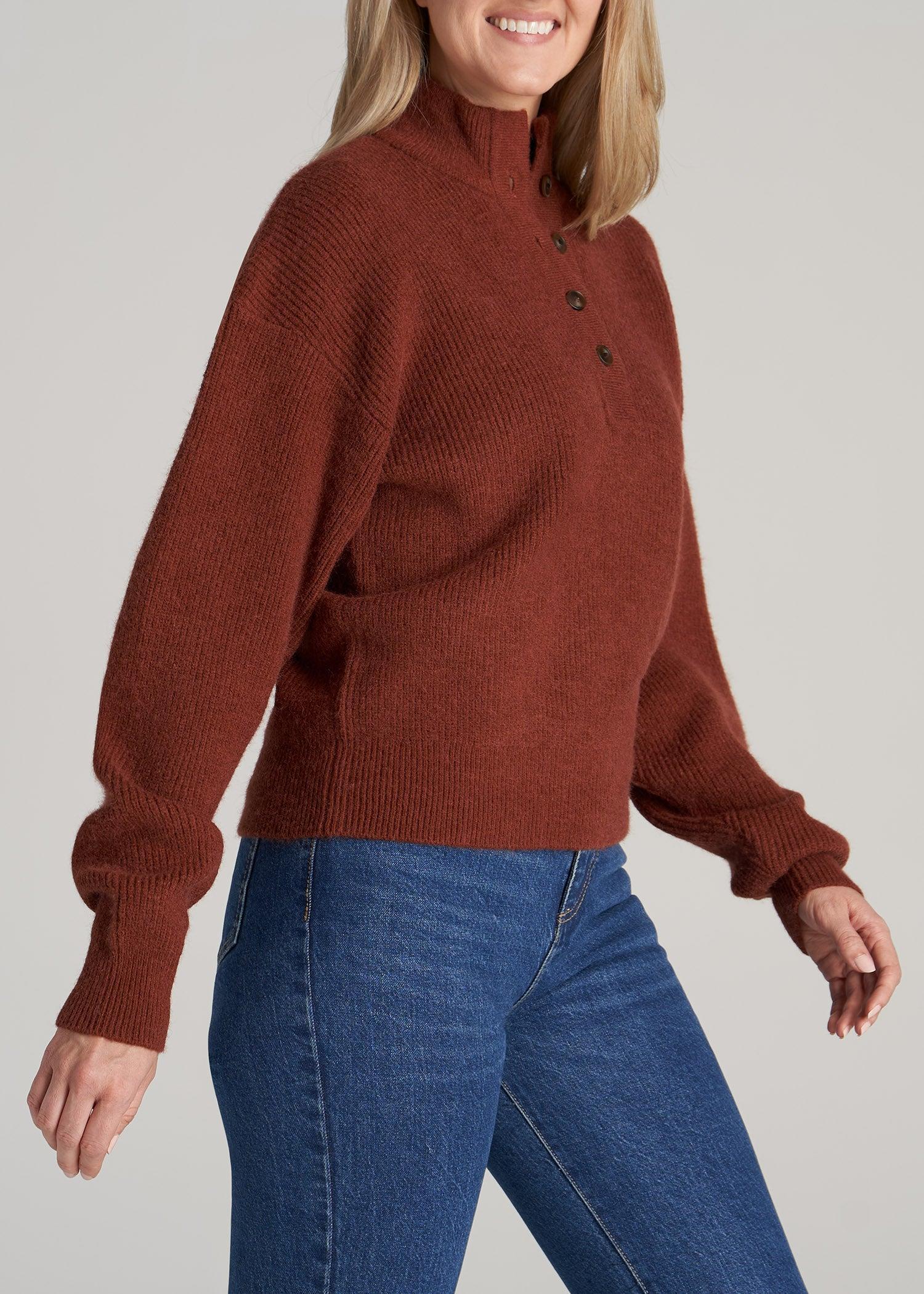 Button Front Mock Neck Sweater for Tall Women in Copper Female Product Image