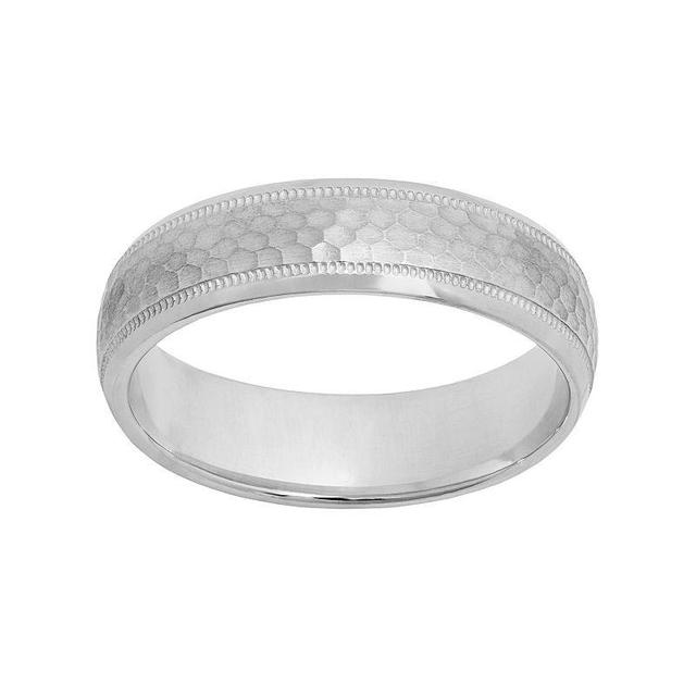 Sterling Silver Hammered Wedding Band - Men, Mens Grey Product Image