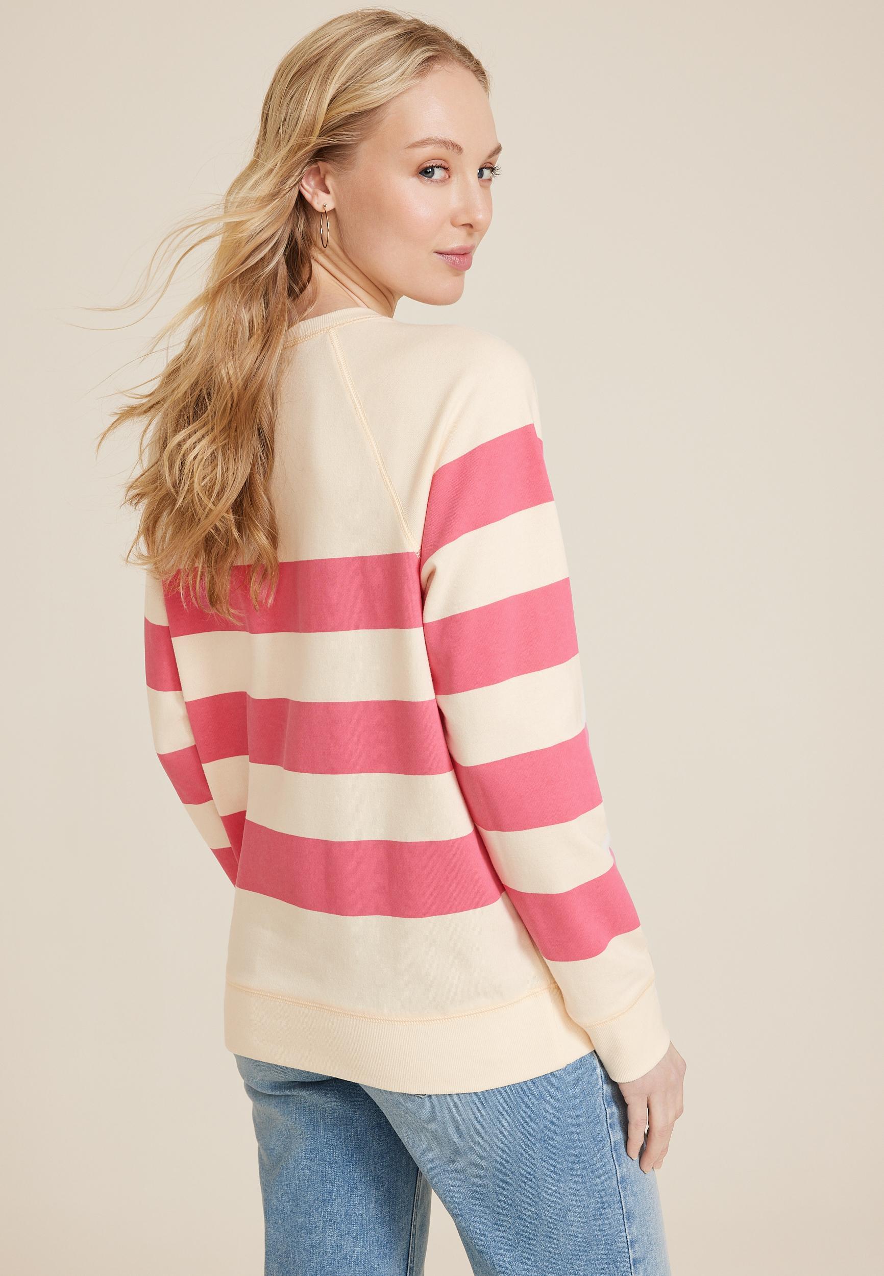 Striped Notch Neck Sweatshirt Product Image