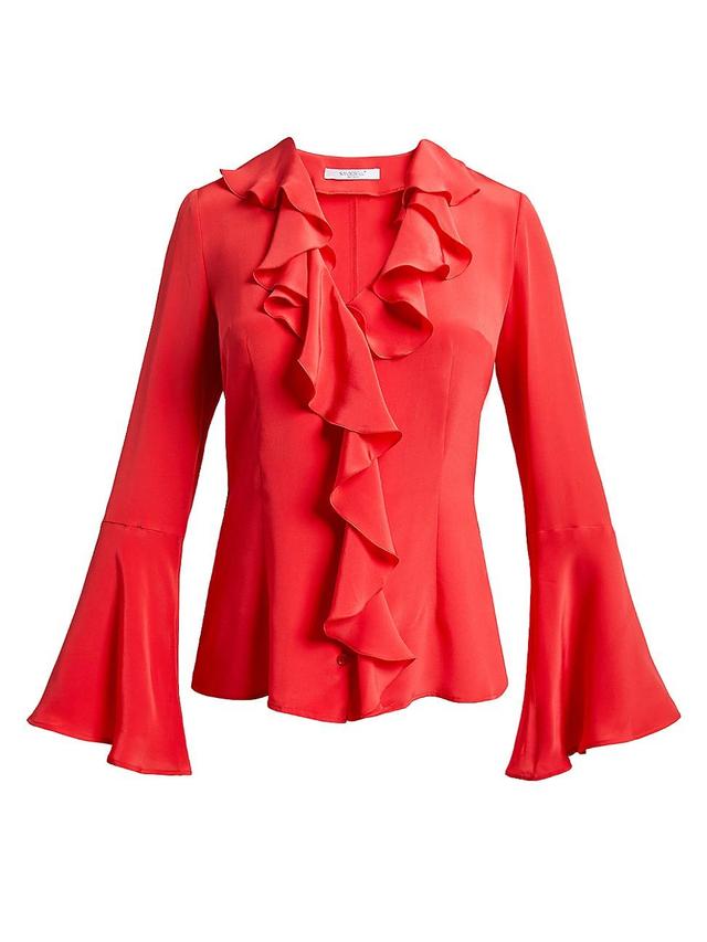 Womens Sidney Silk Ruffled V-Neck Blouse Product Image