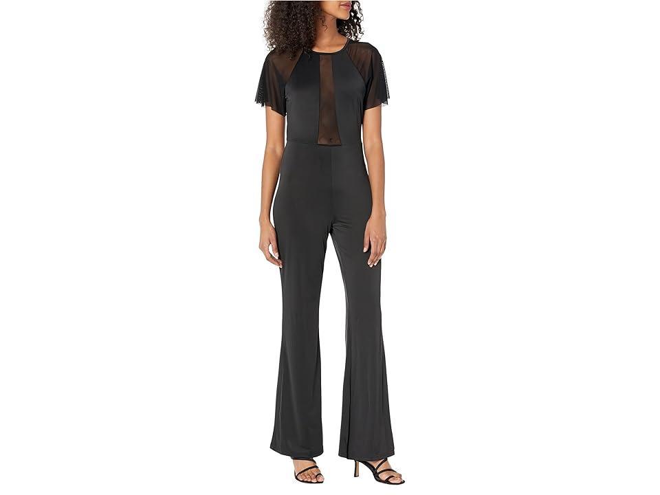 Bebe Mesh Detail Wide Leg Jumpsuit (Jet ) Women's Jumpsuit & Rompers One Piece Product Image