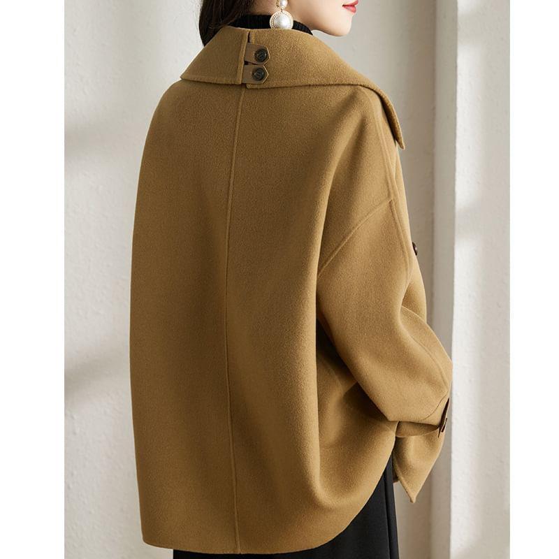 Collared Plain Double Breasted Coat Product Image