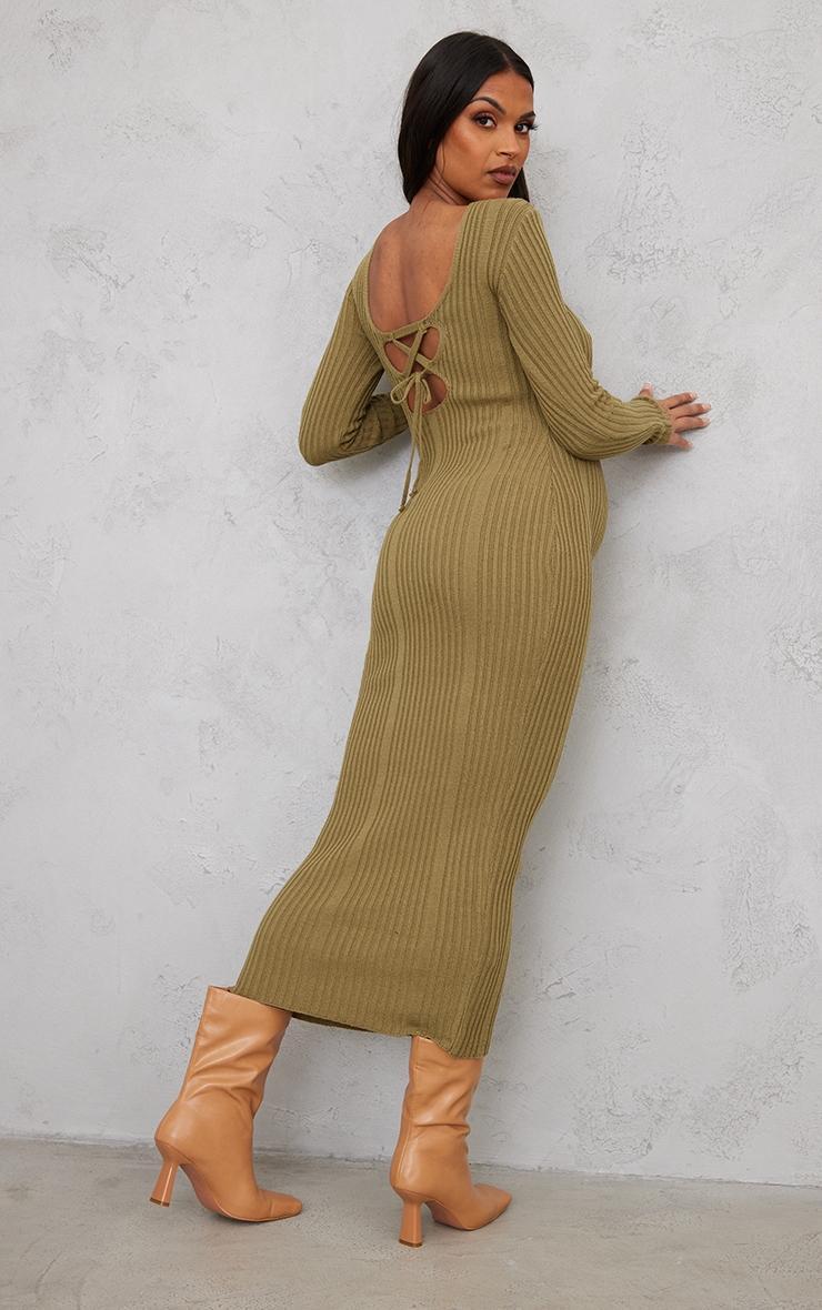 Maternity Khaki Knitted Midaxi Tie Back Bodycon Dress Product Image