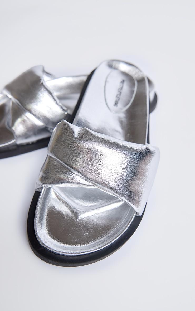 Silver Real Leather Round Toe Cross Strap Footbed Sandals Product Image