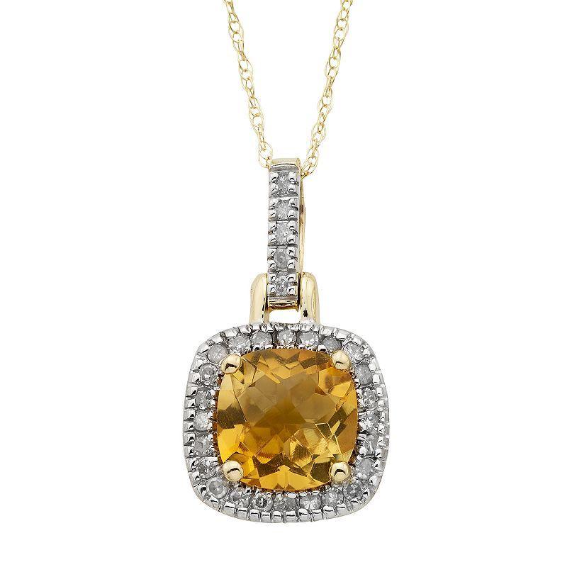 Citrine & 1/8 Carat T.W. Diamond 10k Gold Halo Pendant Necklace, Womens Pink Product Image