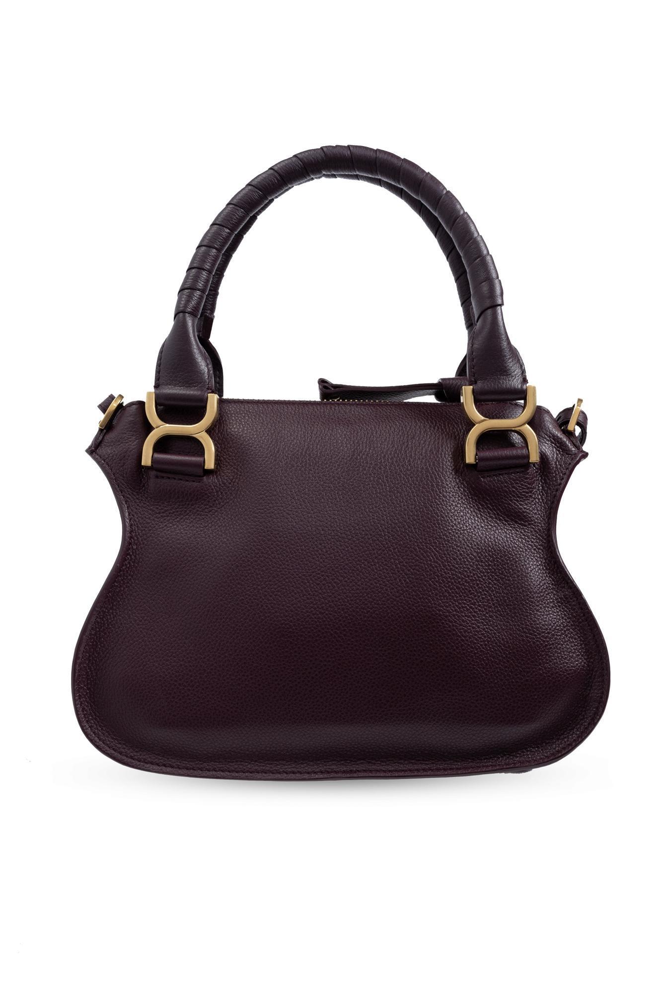 Marcie Medium Double Carry Satchel Bag In Grained Leather In Purple Product Image