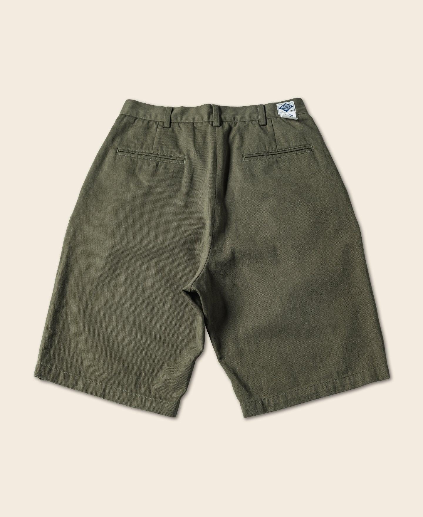 Classic Straight Leg Double Pleated Shorts - Olive Product Image