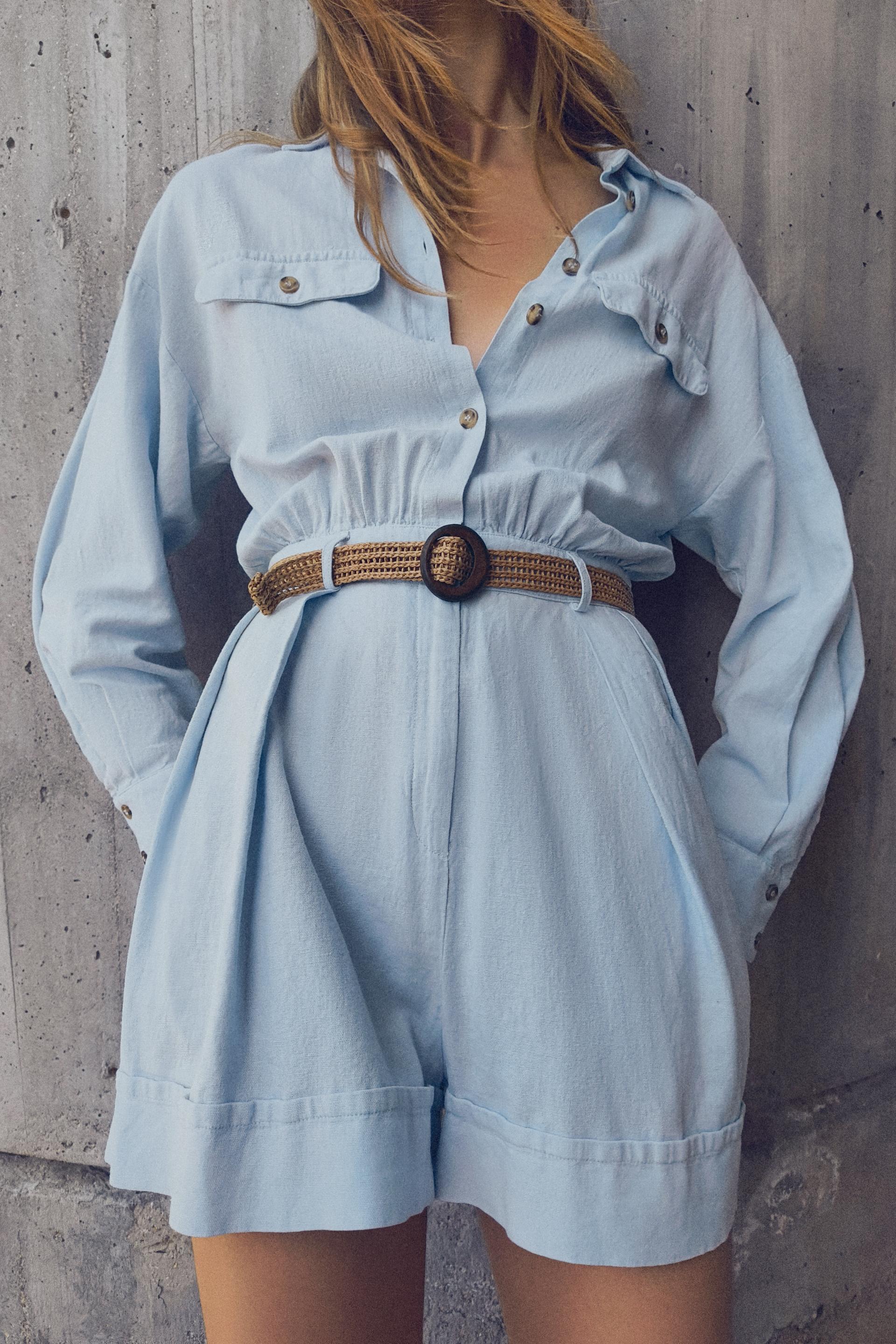 LINEN BLEND BELTED SHORT JUMPSUIT Product Image