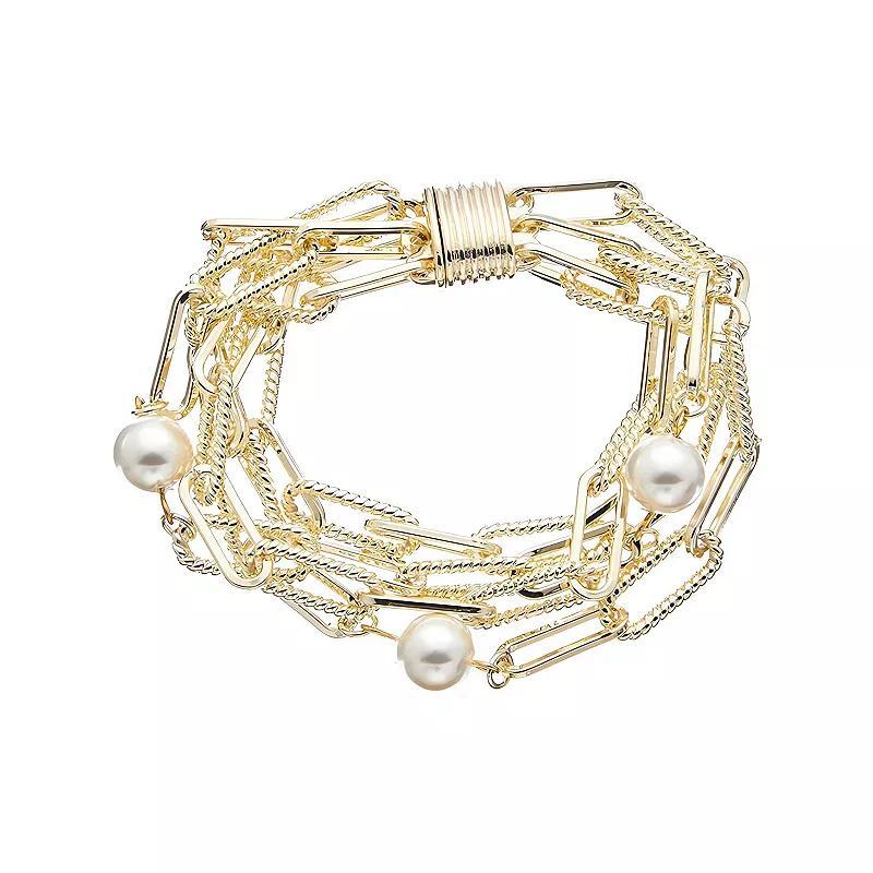 Juvell 18K Gold Plated Simulated Pearl Bracelet, Womens, Two Tone Product Image