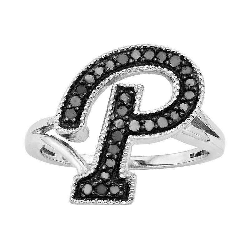 Jewelexcess Sterling Silver 1/4-ct. T.W. Black Diamond Initial Ring, Womens Product Image