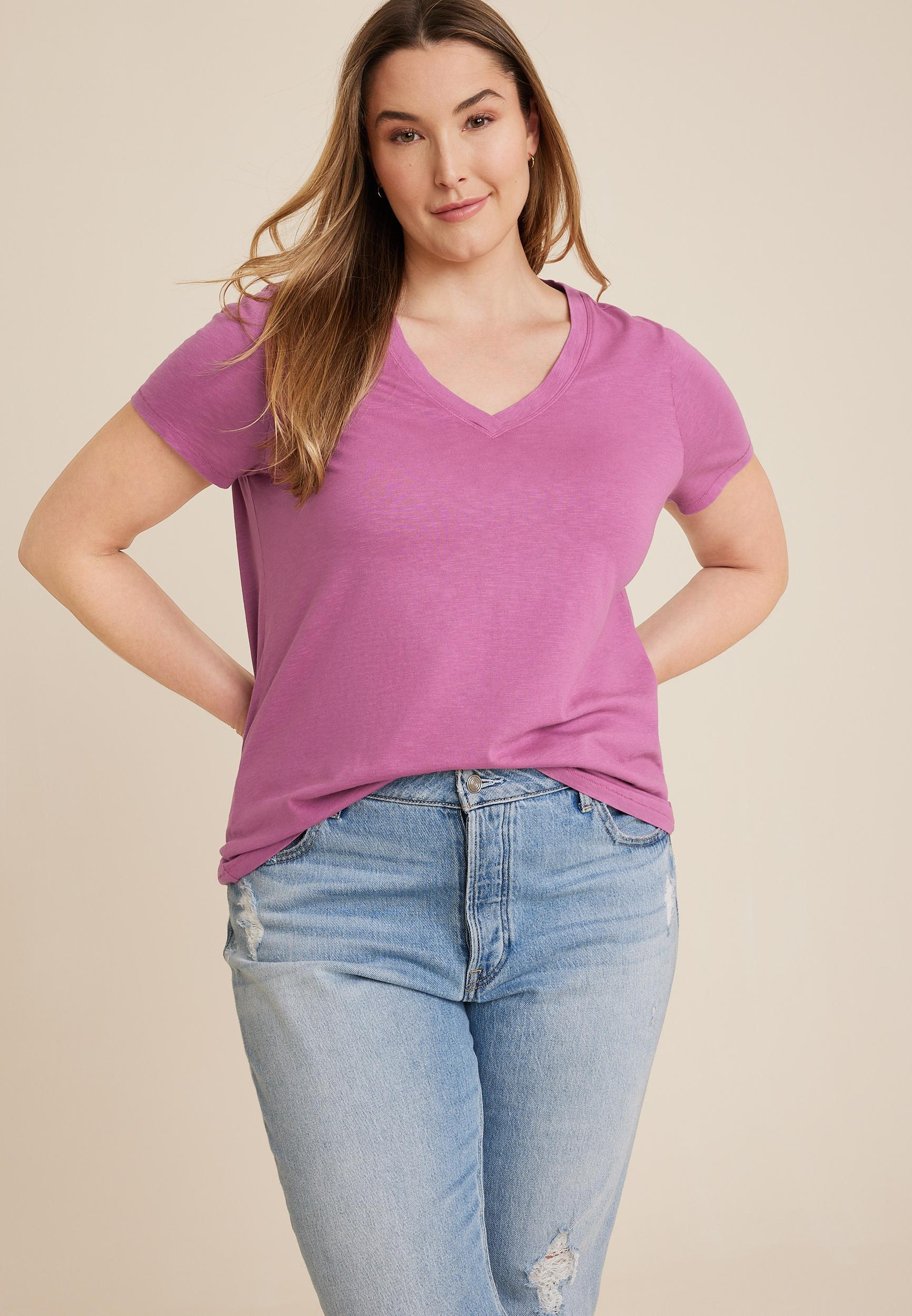 Maurices 0X Plus Size Womens 24/7 Dawson V Neck Tee Purple Product Image