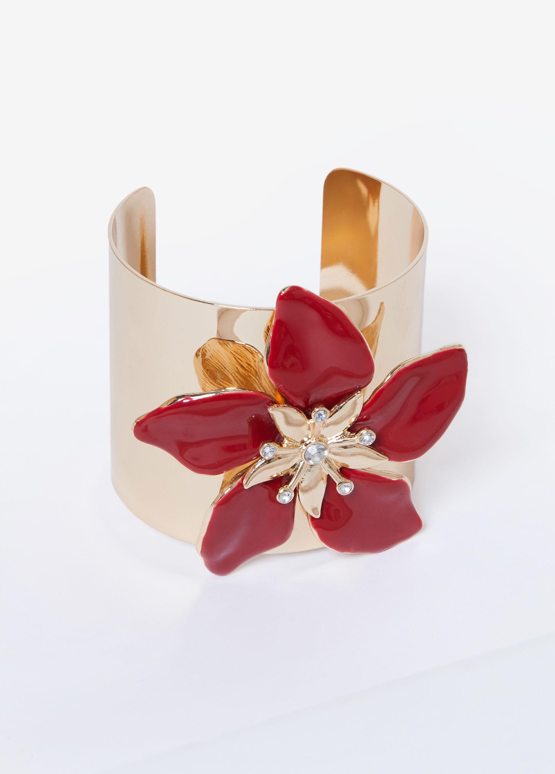 Plus Size Gold Tone Flower Cuff, - Ashley Stewart Product Image