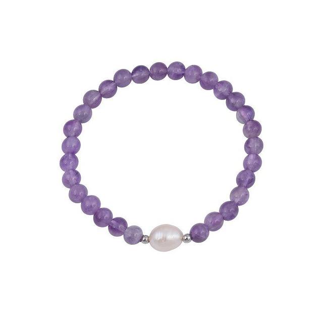 Main and Sterling Sterling Silver Cultured Freshwater Pearl & Gemstone Beaded Stretch Bracelet, Womens, White Product Image