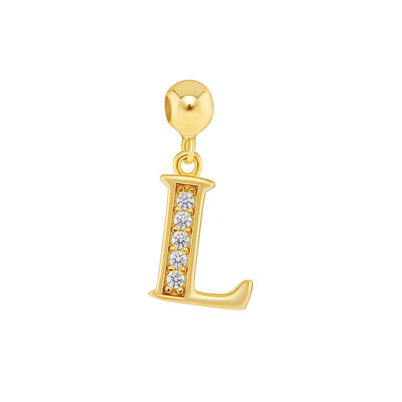 PRIMROSE 18k Gold Plated Pave Cubic Zirconia Initial Sliding Charm, Womens, Yellow Gold Tone L Product Image