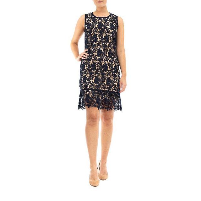 Womens Nina Leonard Flounce Lace Dress Blue Product Image