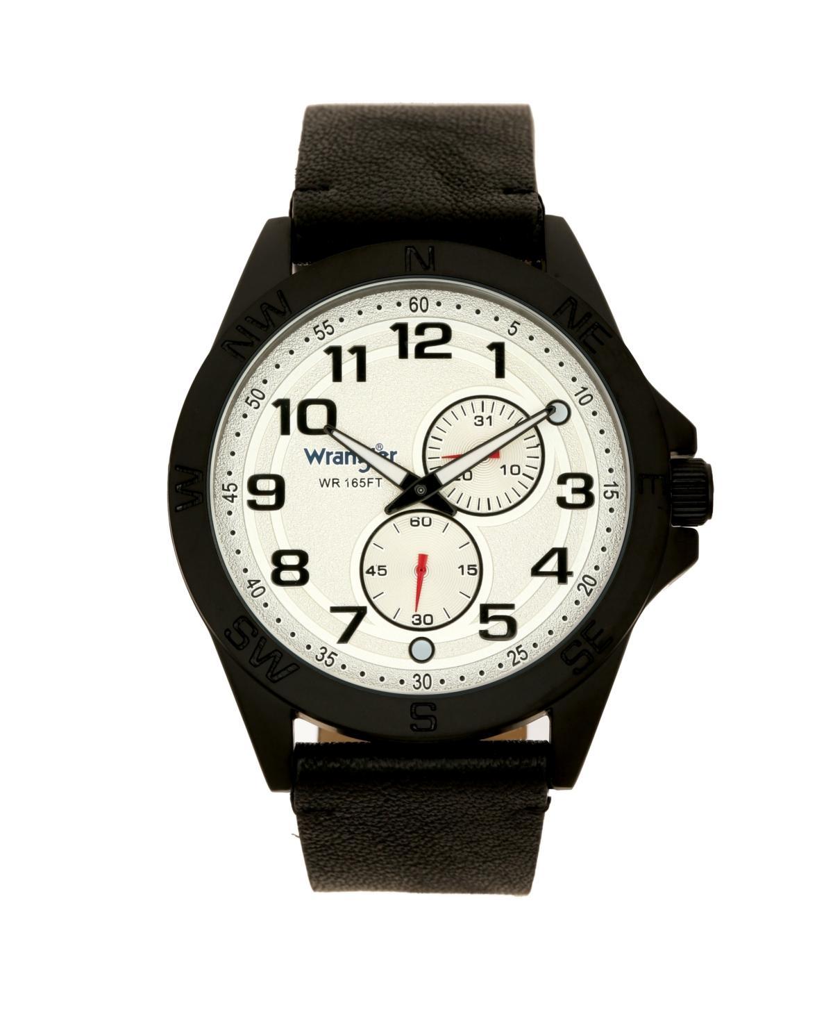 Wrangler Mens Watch, 48MM Black Case, Compass Directions on Bezel, White Dial Arabic Numerals, Multi-Function Date and Second Hand Subdials, B Product Image