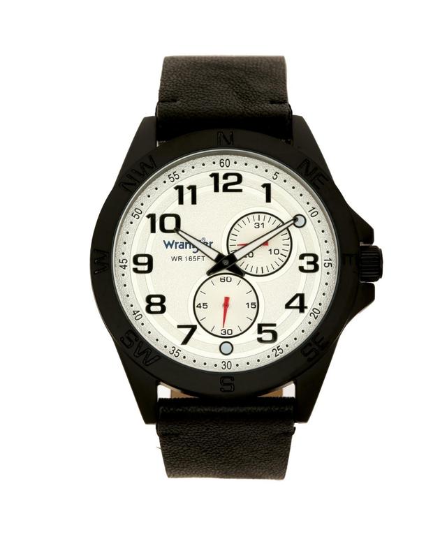 Wrangler Mens Watch, 48MM Black Case, Compass Directions on Bezel, White Dial Arabic Numerals, Multi-Function Date and Second Hand Subdials, B Product Image