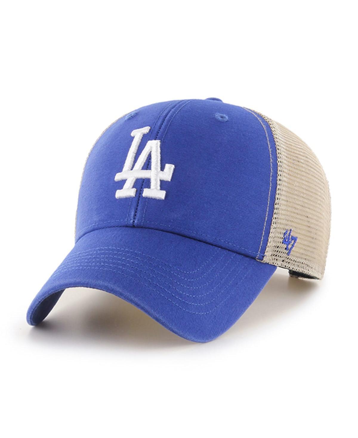 Mens Royal and Natural Los Angeles Dodgers Flagship Washed Mvp Trucker Snapback Hat - Royal Product Image