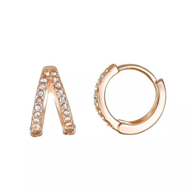 Emberly Rose Gold Tone 2 Row Glass Stone Pave Hoop Earrings, Womens, Clear Product Image