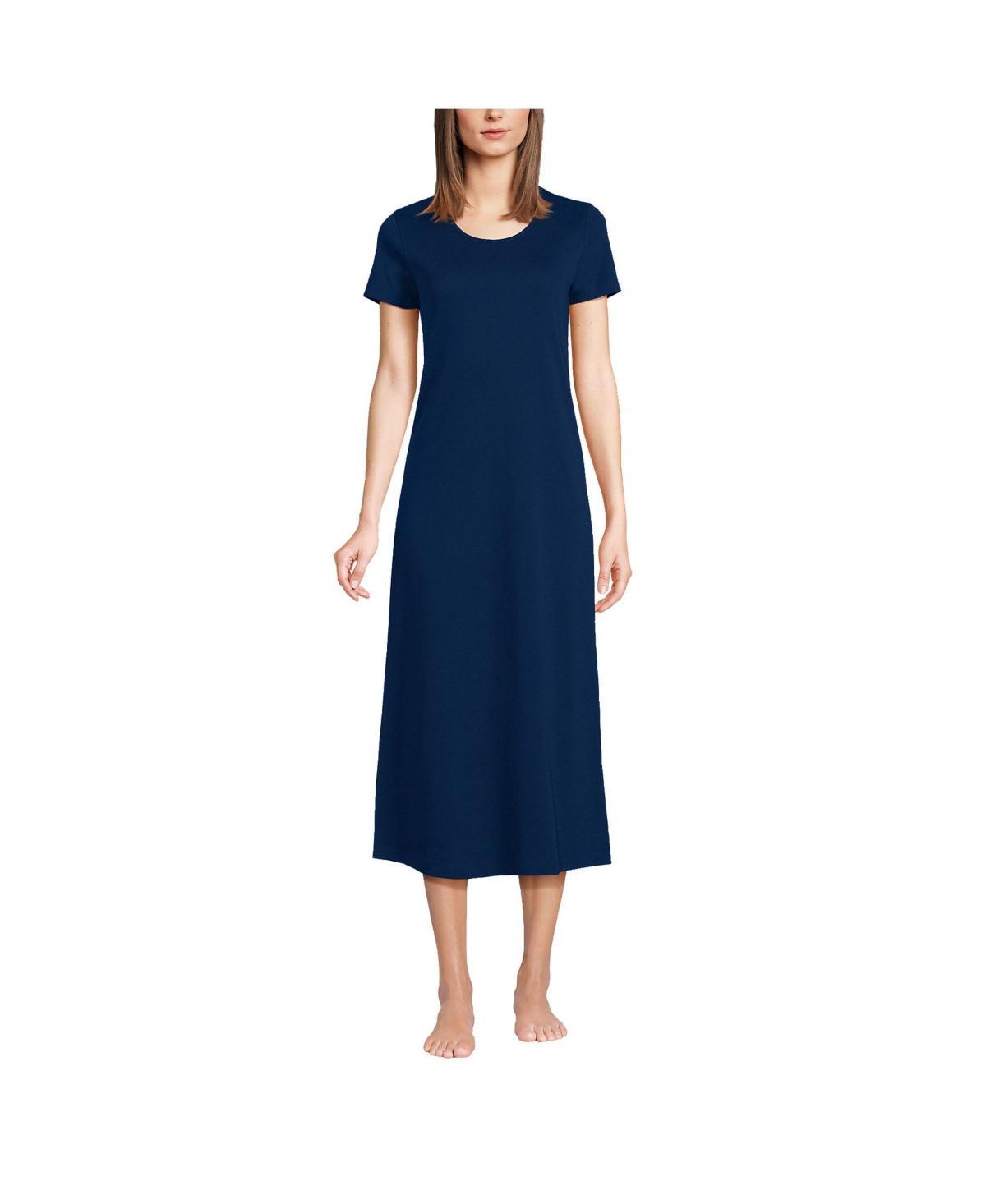 Lands End Womens Cotton Short Sleeve Midcalf Nightgown Product Image