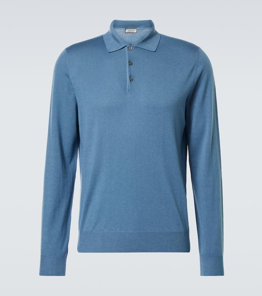 CANALI Cashmere Polo Sweater In Blue Product Image