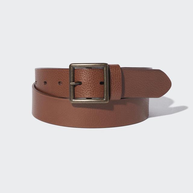 Mens Italian Leather Vintage Belt Brown Medium UNIQLO US Product Image