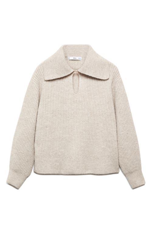 Mango Womens Camp-Collar Knit Sweater - Light Product Image