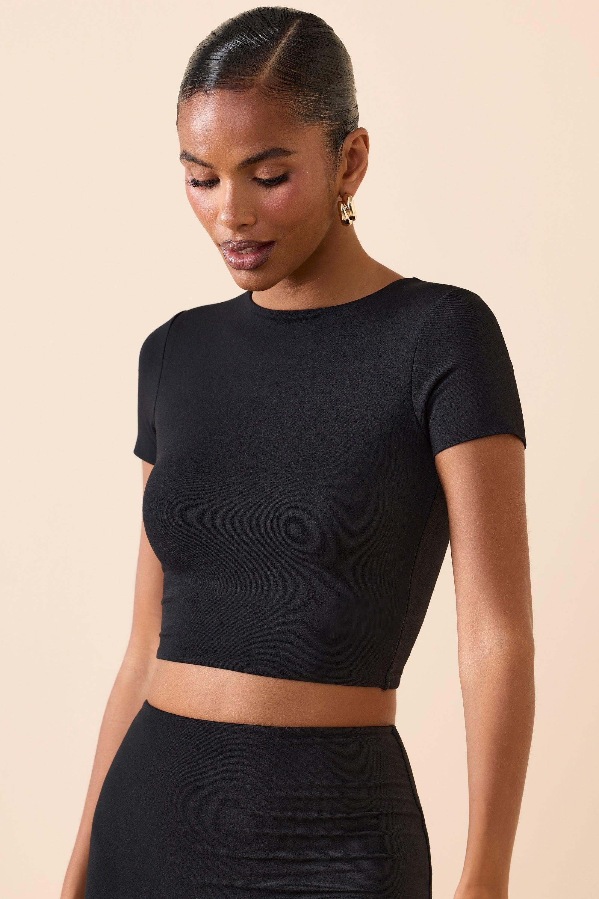 Modal Cap-Sleeve Crop Top in Black Product Image