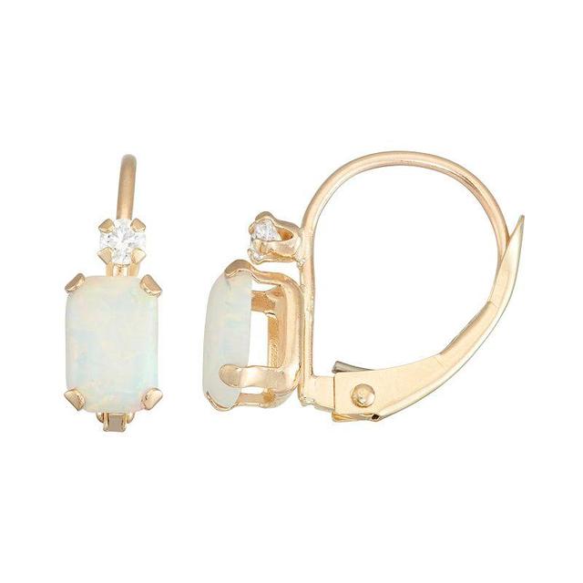 Designs by Gioelli 10k Gold Emerald-Cut Lab-Created Opal & White Zircon Leverback Earrings, Womens Product Image